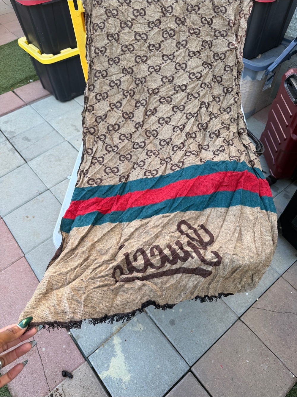 Gucci brown with red and green stripes scarf authentic